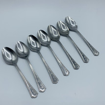 Set of 7 Stainless Teaspoons UNF 168 Glossy Floral Made in Korea Flatware - £14.12 GBP