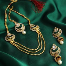 VeroniQ Trends - Graceful 3 String Gold Plated Necklace Set with pearl drop - £19.54 GBP