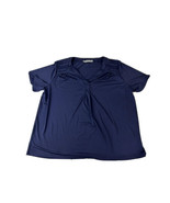 FLJS Studio Womens Size XL Top Blouse Blue short Sleeves Pleater Shoulder - $11.80