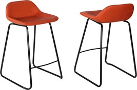 Cortesi Home Ava 25&quot; Fixed Terracotta Faux Leather Counterstools, Set Of 2, Red - £139.96 GBP