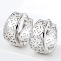 Retro Carved Hollow Hoop Earrings Sterling Silver - £8.91 GBP