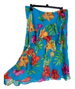 Chaps Pretty Turquoise Floral Pull-on Skirt Tiered Ruffles Tropical Crui... - $19.75