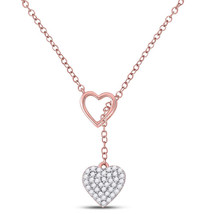 14kt Rose Gold Womens Round Diamond Heart Dangle Pendant Necklace 1/6 Cttw - £350.47 GBP