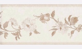 Wallpaper Border by Sunworthy 7&quot;x15&#39; Taupe Tan Brown Ivory Satin Floral ... - £16.42 GBP