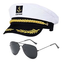 YEMYIQZ 2pcs Men Captain Hat Cap Sunglasses Boat Ship Navy Marine Admiral Yacht  - £19.16 GBP