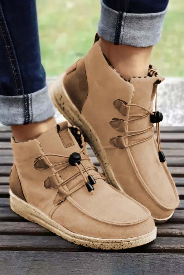 Beige Faux Suede Lace Up Ankle Boots - $53.00
