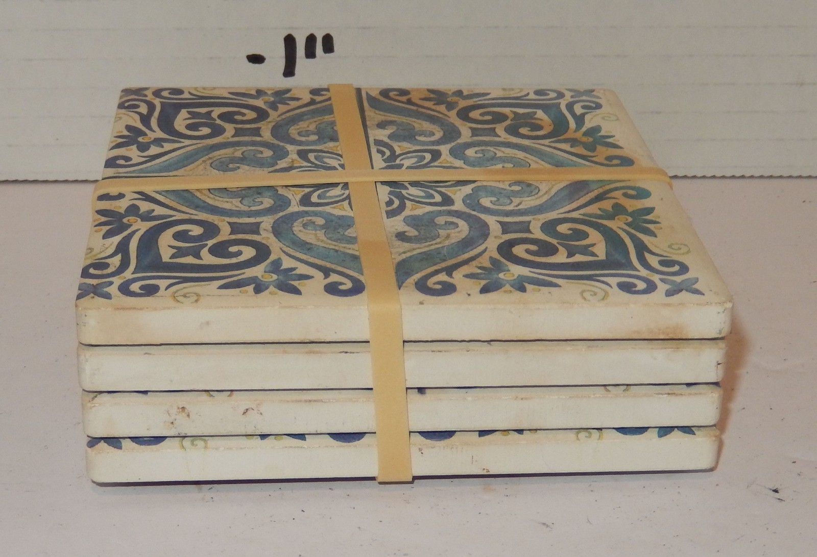 Vintage Porto Blue & White Ceramic Tile Coasters Set of 4 Portuguese Azulejos Item image 6