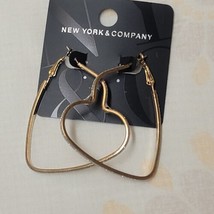 New York &amp; Company Heart Shaped Loop Earrings Gold Tone - £12.91 GBP