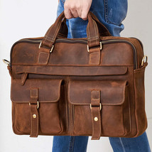 15.6 Genuine Cowhide Retro Oblique Leather Men&#39;s Business Laptop Bag - €187,69 EUR