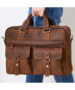 15.6 Genuine Cowhide Retro Oblique Leather Men&#39;s Business Laptop Bag - €186,72 EUR