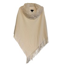 Steve Madden Womens Poncho Sweater Ivory One Size S-L Fringe Faux Fur Boho - $21.66