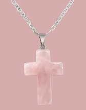 Rose Quartz Gemstone 1.6 inch Cross Necklace - £14.77 GBP+