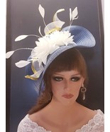 BLUE &amp; WHITE HAT Fascinator Silver or Gold Swril Floral Hatinator Weddin... - £74.72 GBP