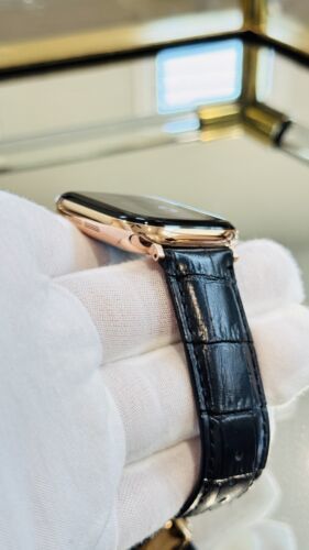 24k ROSE Gold Plated Apple Watch Series 10 46mm Black Leather Band CUSTOM Item image 11