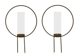 Zeckos Set of 2 Rust Color Metal Hoop Outdoor Ground Candleholders 12 inch - £23.38 GBP