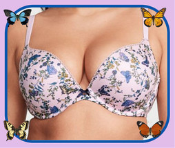 38D  LT Lavender Butterfly Floral Body by Victorias Secret Plunge PushUP UW Bra - £31.96 GBP