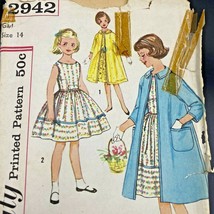 Vintage 50s Simplicity Sewing Pattern 2942 Girls Dress &amp; Swing Coat Bust... - £7.68 GBP