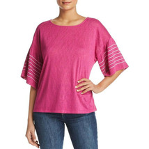 NWT Womens Size Small Nordstrom Bobeau Dark Pink Everleigh Stitched T-Shirt Top - £19.57 GBP