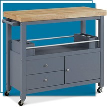 Anson Kitchen Island Bar Cart With Storage, Butcher Block, From Clickdecor. - $357.92