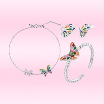 Real 925 Sterling Silver Exquisite Colorful Butterfly Earrings Bracelet Ring Sui - £31.77 GBP
