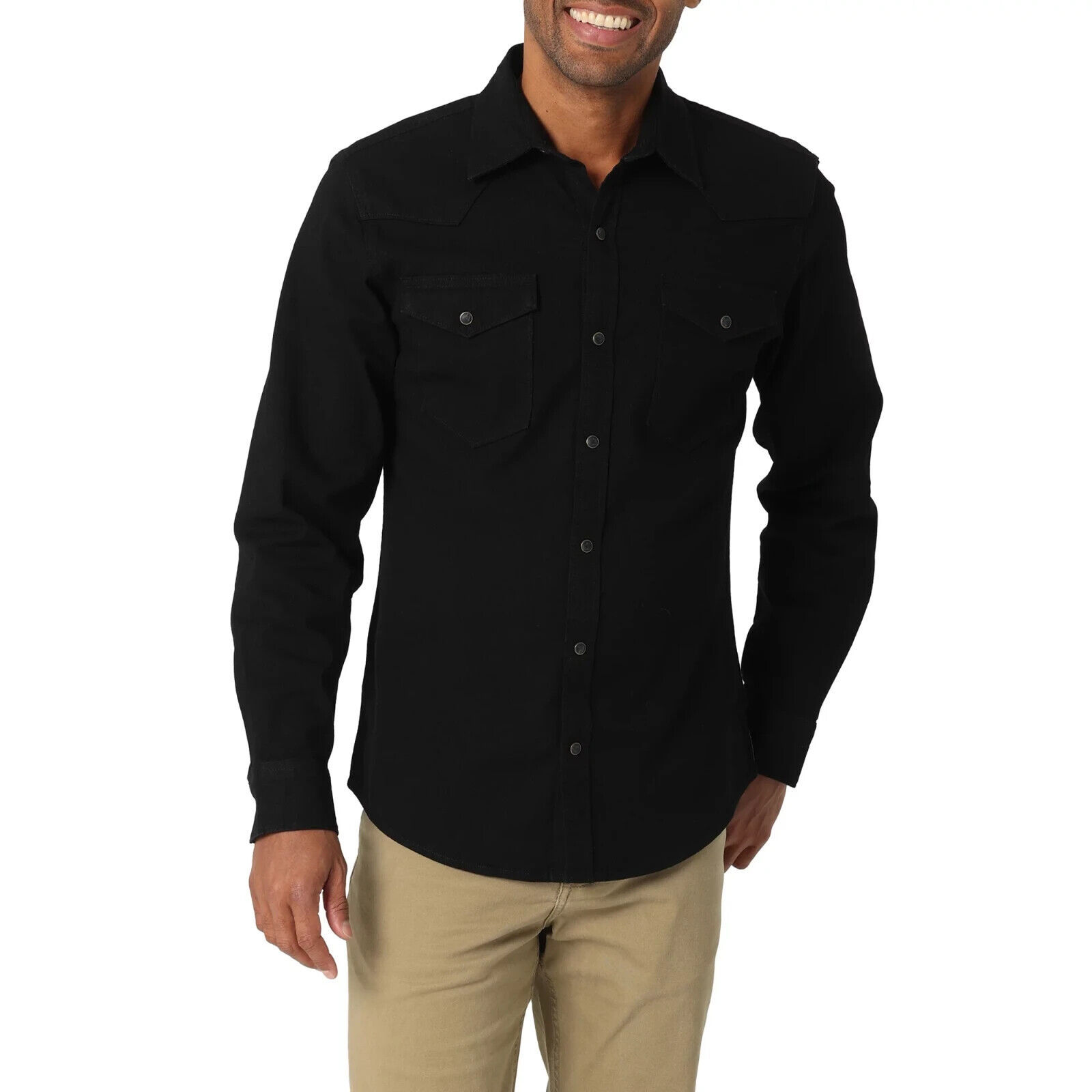 Wrangler® Men's Long Sleeve Slim Fit Woven Shirt, Black Size 3XL - £19.56 GBP