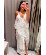 ZARA BNWT 2025. WHITE EMBROIDERED DRESS V NECK STRAPS. 6895/241/250 - $174.89
