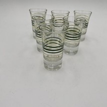 Set of 6 Vintage Green Striped Shot Glasses ~ Weighted Bottom ~ 2 7/8&quot; Tall - £9.59 GBP