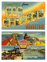 2 Old Orchard Beach Maine Linen Postcards Greetings and Large Letter - $13.86