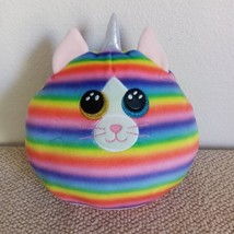 TY HEATHER Rainbow Unicat Squish-A-Boos Plush Cat Unicorn Blue Gold Eyes 8&quot; - $19.94