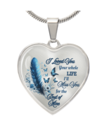 Blue Feather Heart-shaped Memorial Necklace - Engraved Letter Detail Pen... - $75.15 CAD+