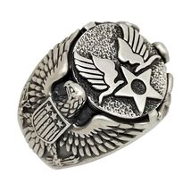 Air Force Veteran American Eagle Biker Sterling Silver 925 Men's Ring US... - $148.80