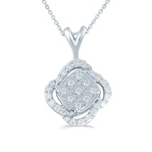 1/4ct tw Diamond Swirl Cushion Cluster Fashion Pendant in Sterling Silver with 1 - £43.95 GBP