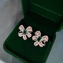 Luxury Emerald Bow Earrings Emerald Earrings Real 925 Silver Non Tarnish 10CTW - £127.88 GBP