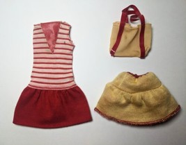 Vintage Genuine Barbie Doll Fashion Red White Stripe Dress, Skirt And Tote Bag - £12.78 GBP