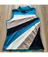 TAIL Sleeveless Mock Neck Golf Tennis Pickleball Retro Sparkle Teal Blac... - $17.82