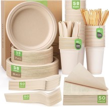 Gezond 400Pcs Compostable Paper Plates Set Eco-Friendly Heavy-Duty Dispo... - £45.46 GBP