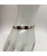 Red Cube Rhinestone Bracelet Faux Pearl Crystal Aurora Borealis Bead Sil... - £7.92 GBP