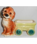 1950s-60s Royal Copley PUPPY w/ FLYER WAGON PLANTER  Made in USA  - $39.59
