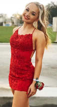 Lace Backless Red Short Homecoming Dresses Sexy Elegant Hoco Gowns - £112.40 GBP