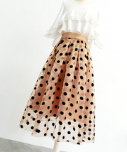 Summer Khaki Polka Dot Skirt Women Plus Size A-line Organza Midi Skirt image 3