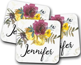 Custom Name Coaster, Personalized Coasters, Floral Coaster Set, Personalized Gif - £4.00 GBP