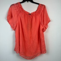 DKNY Womens XL Spark Orange Ruched Neck Short Sleeve Top NWT BL66 - £27.49 GBP