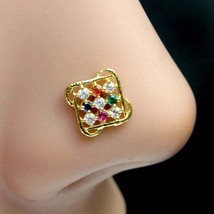 Beautiful Square Indian Style Nose ring Multicolor CZ Twisted nose ring 22g - QD - £9.61 GBP