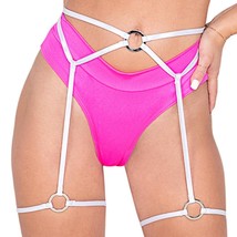 Shimmer Waist Belt Attached Leg Garters O Rings Strappy Harness White 6027 - £19.97 GBP