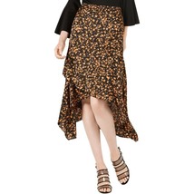 Bar III Womens Size 6 Black Brown Floral Ruffled Asymmetrical Zip Maxi Skirt NEW - £18.99 GBP