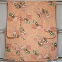 Vintage Chirimen Silk Furisode - Komon Repeating Pattern  Traditionally ... - £70.79 GBP