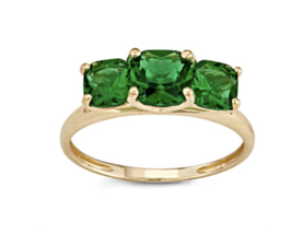 Square Cushion Emerald Simulant 3 Stone 10K Yellow Gold Ring Size 7 8 9 - £736.14 GBP