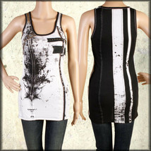 Salvage Rorschach Paint Splatter Metal Studs Women Tank Top White Black NEW XS-L - £64.37 GBP