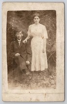 RPPC Young Couple Pose in Tall Grasses Rustic Scene c1907 Postcard I28 - £6.34 GBP
