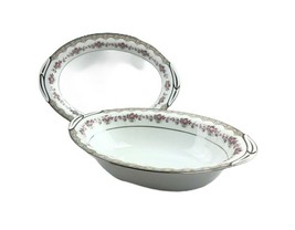 2 Noritake Glenwood Vegetable Bowls Handles Platinum Trim 5770 10.25&quot; Vintage - £33.62 GBP